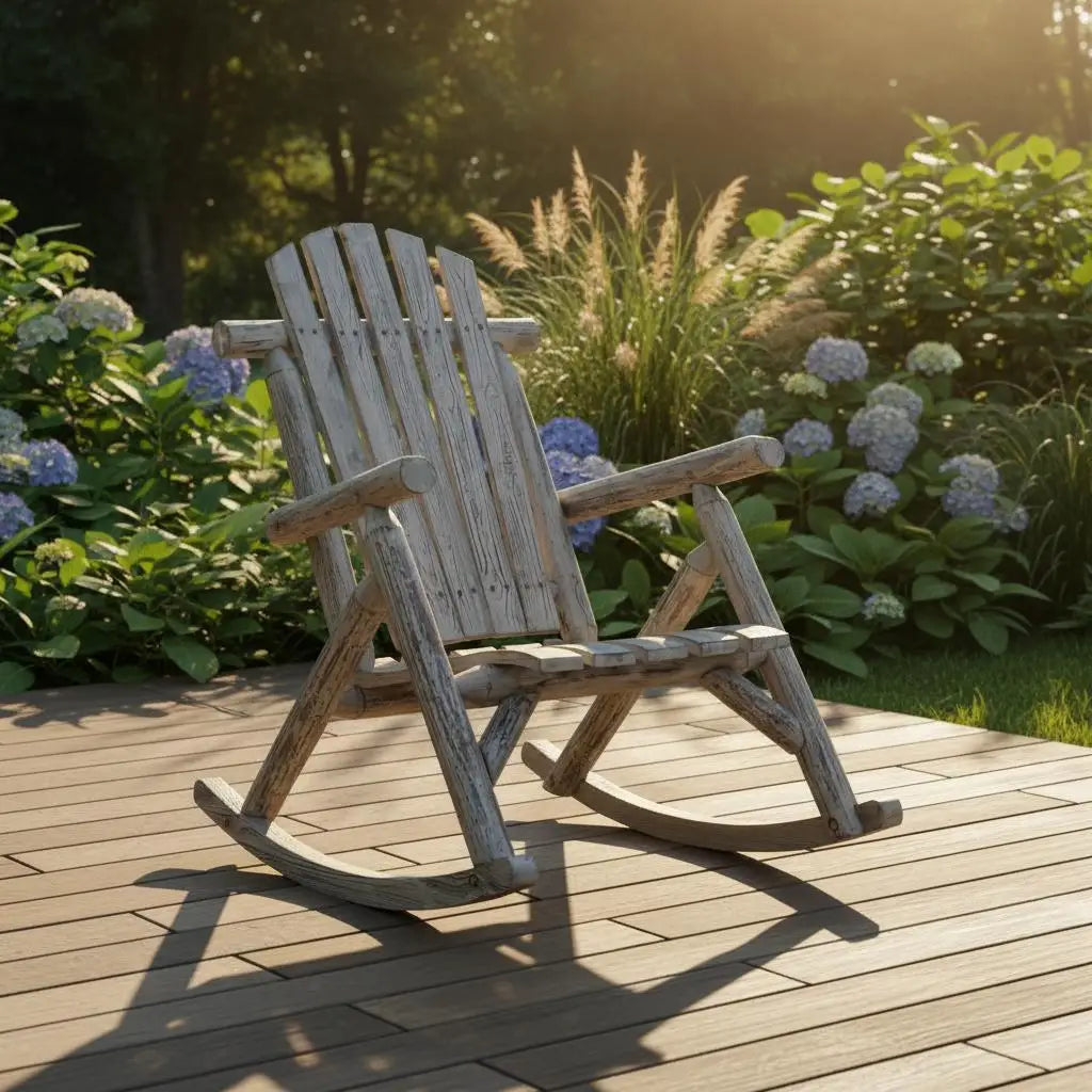 Log Rocking Armchair For Garden Porch Backyard High Back Ergonomic