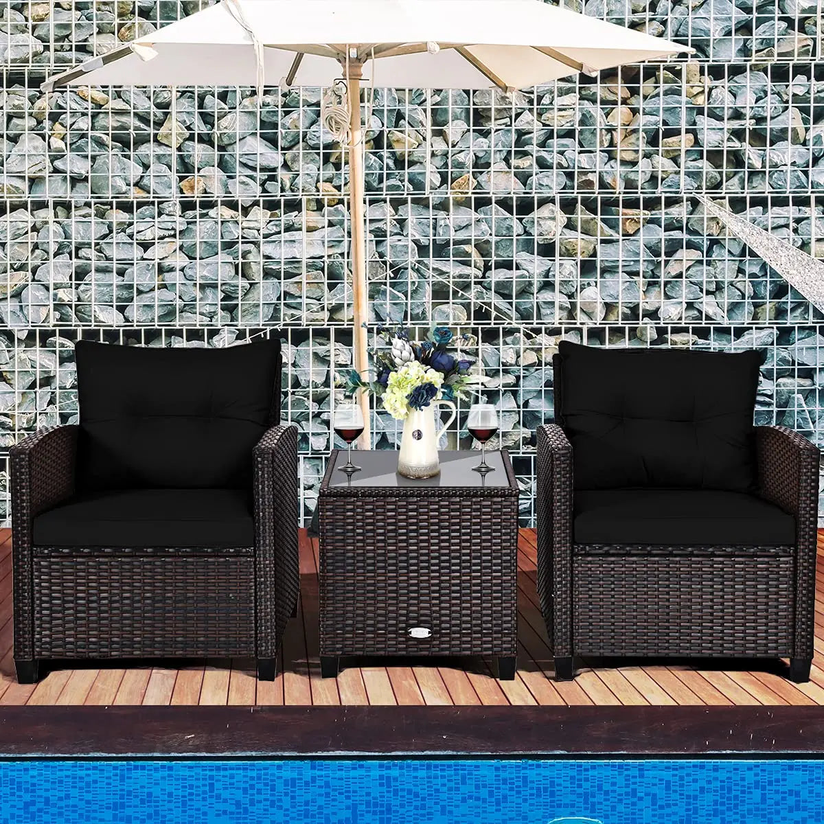 XIAOLANG Outdoor Patio Conversation Set With Washable Cushions Glass Tabletop