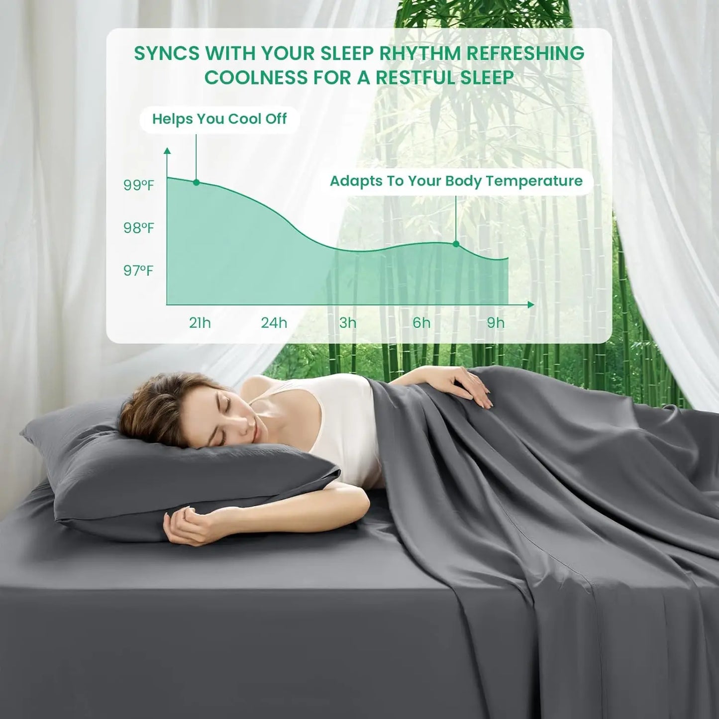 Bamboo Sheets Ultra Breathable Cooling for Hot Sleepers Quad Set
