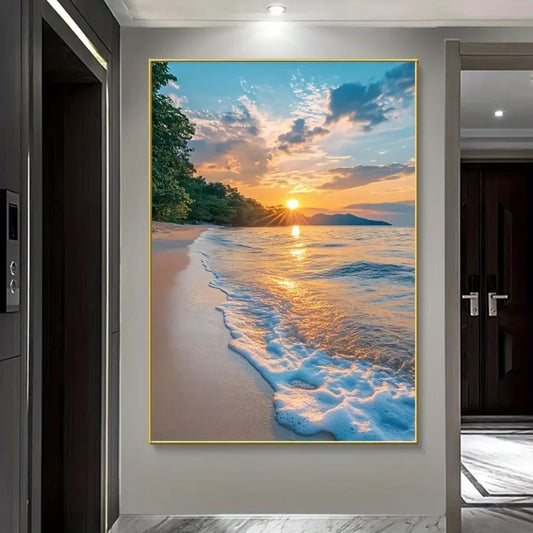 Sunset Beach Canvas Mural Frameless Vintage Seascape For Home Decor