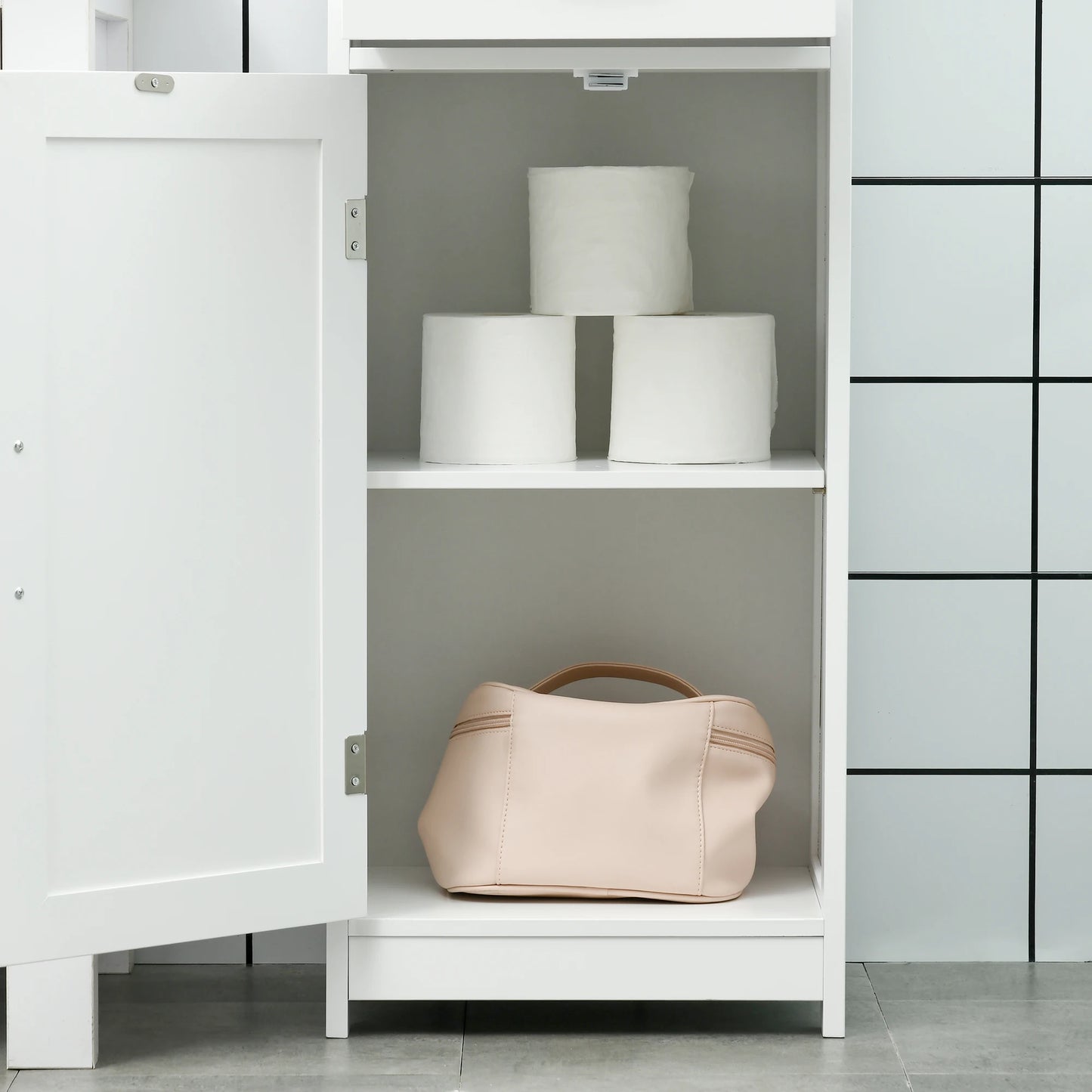 Kleankin Slim Bathroom Storage Cabinet With Open Shelf And Drawer