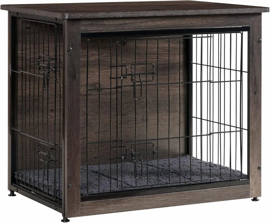 Wooden Dog Crate Furniture With Cushion And Double Doors