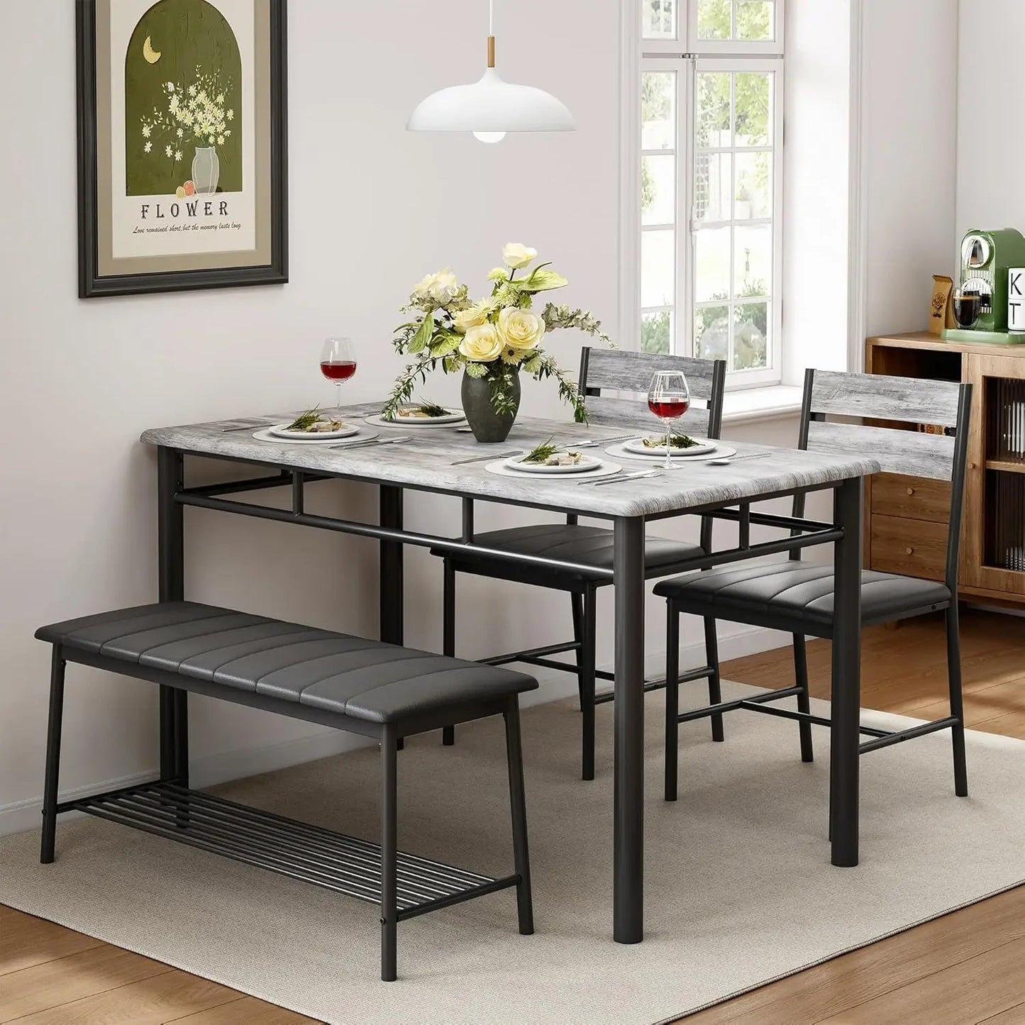 Ironck Dining Table Set for Small Space With Bench Chairs
