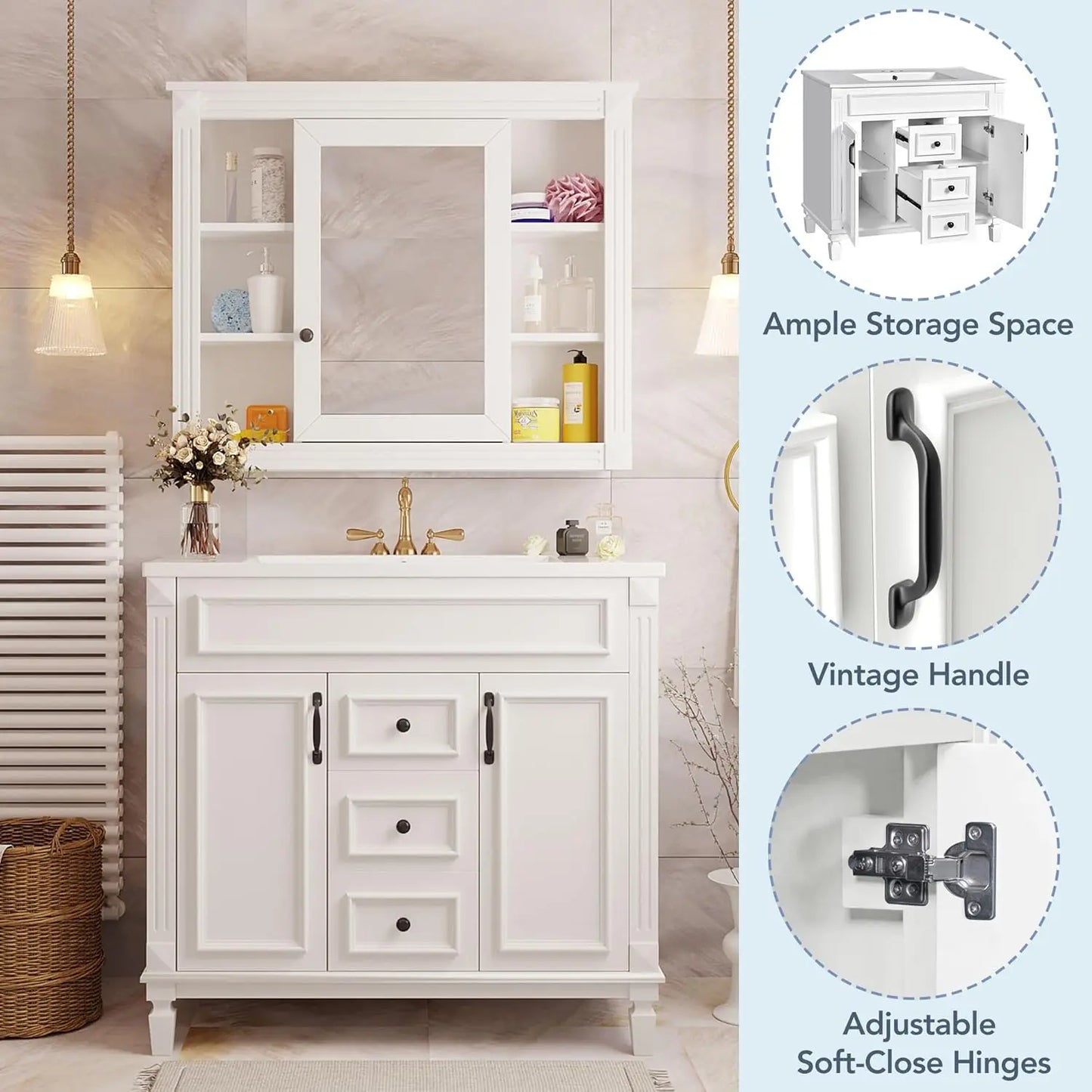 Bathroom Vanity Cabinet Freestanding Integrated Sink With Two Doors Drawers