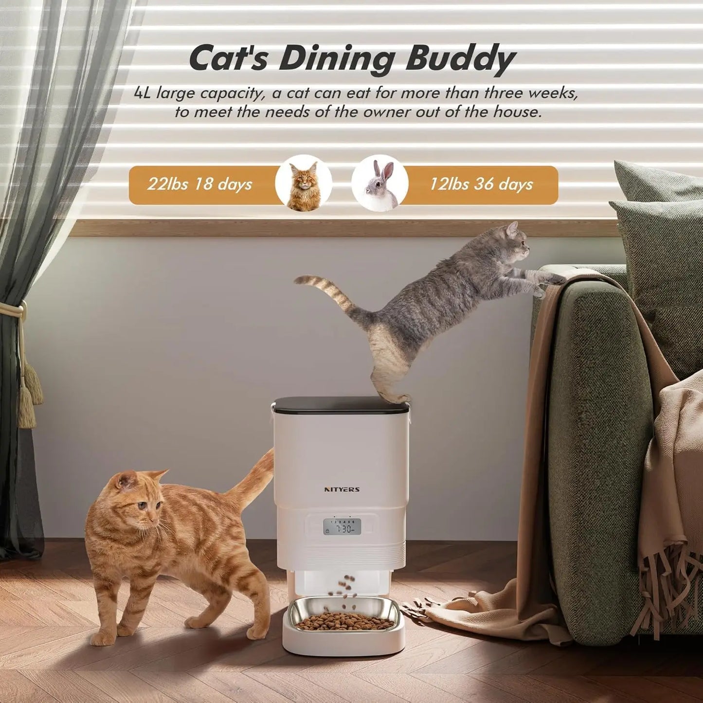 Nityers Automatic Pet Feeder With Stainless Steel Bowl And Voice Recorder