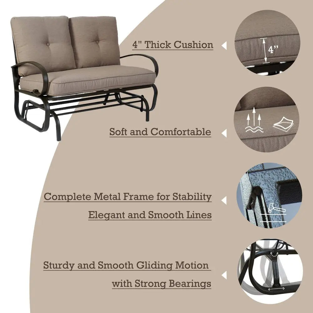 XMSJ Cozy Patio Glider Bench Outdoor Loveseat With Cushioned Seats