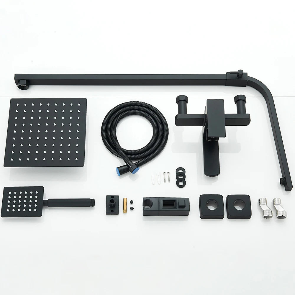 Shinesia Black Luxury Wall Mounted Square Rainfall Shower Faucet