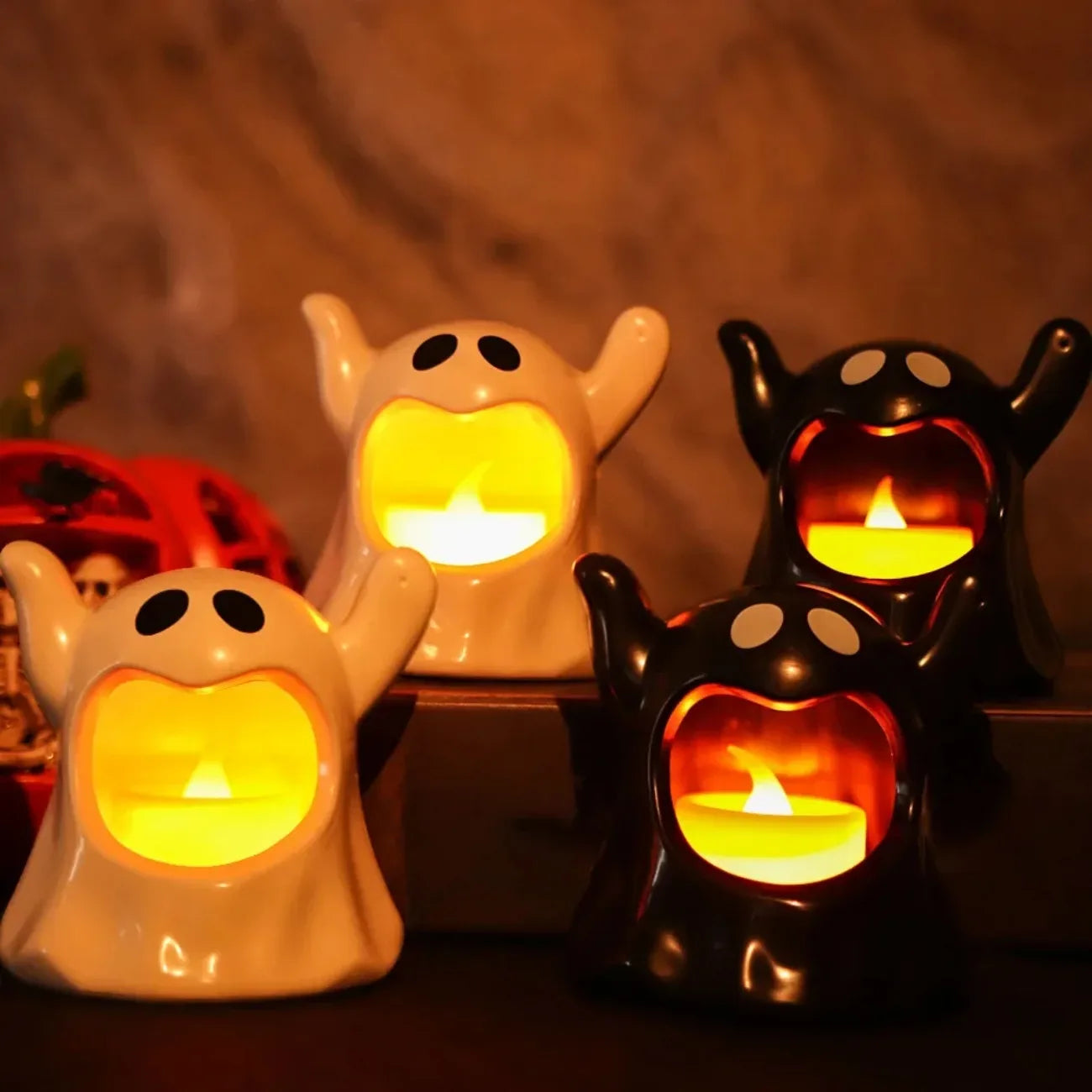 DIAMRI Glowing Ghost Candle Holder Battery Powered Halloween Decor