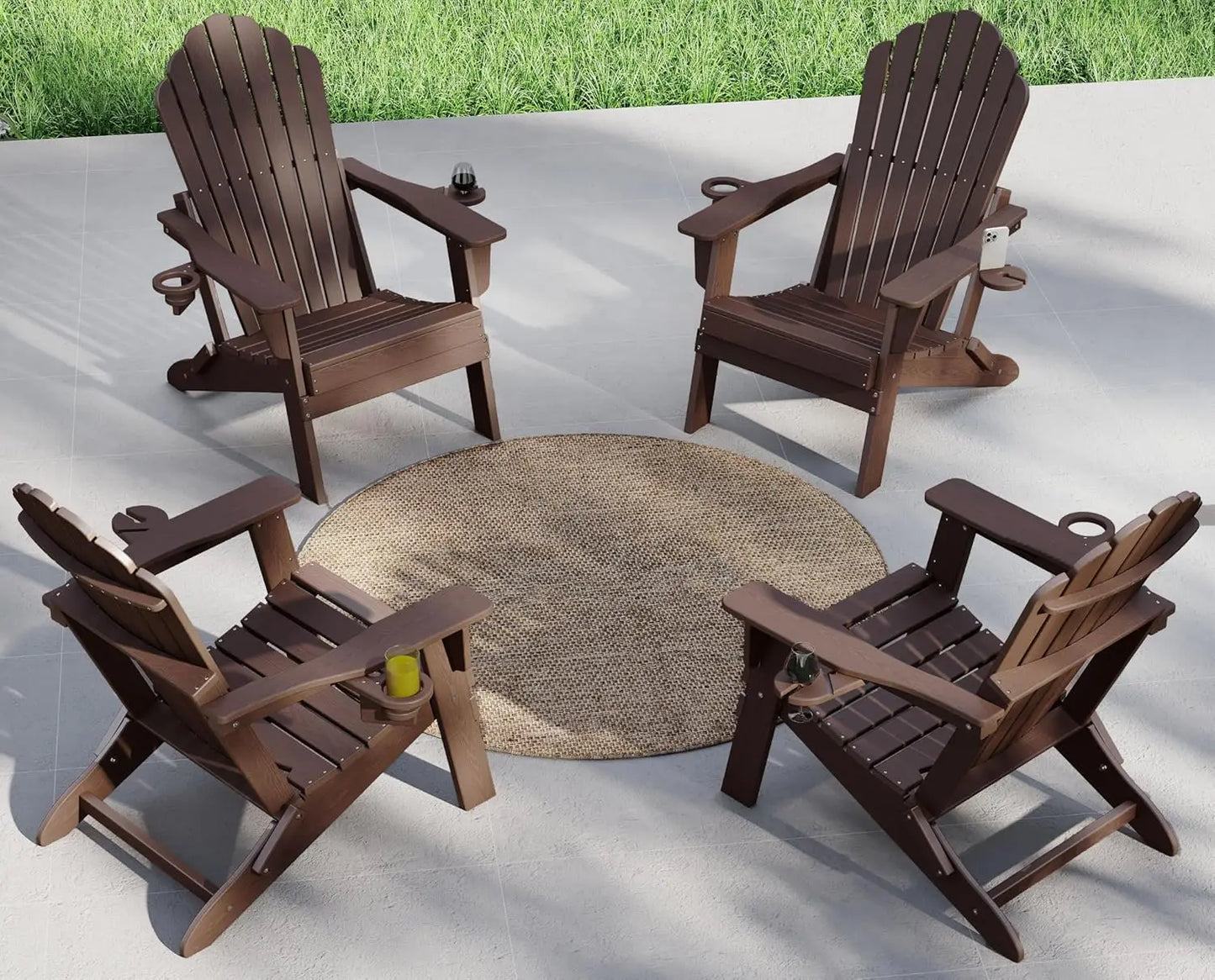HDPE Folding Adirondack Chair Set 4 High Back Patio Furniture