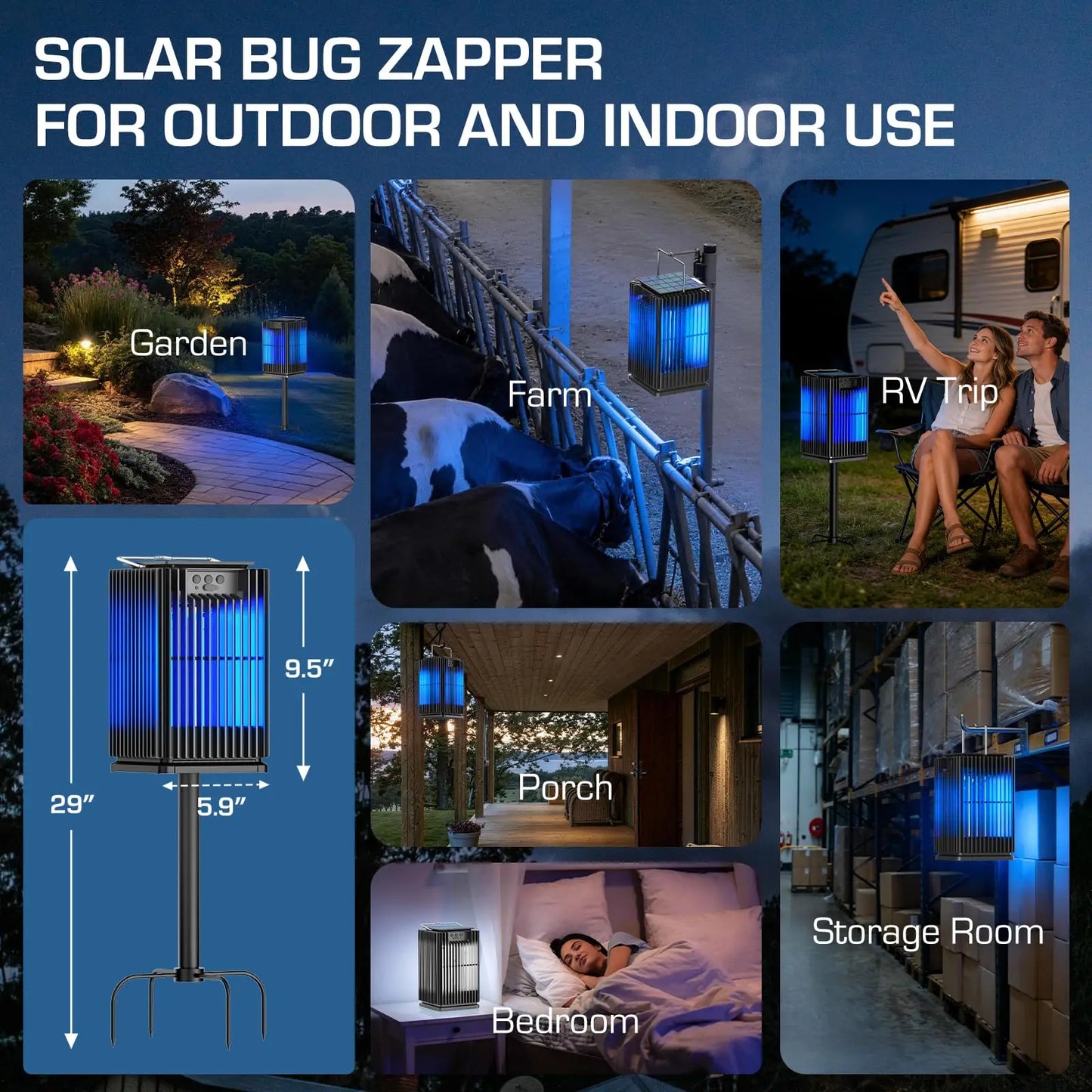 Solar Bug Zapper Outdoor Mosquito Zapper Cordless Waterproof Ground Bracket