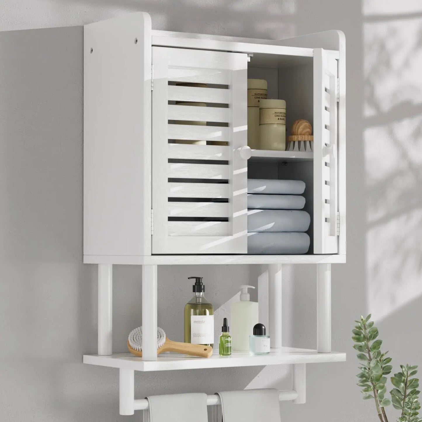 XIUWO Bamboo Bathroom Wall Cabinet With Rattan Door