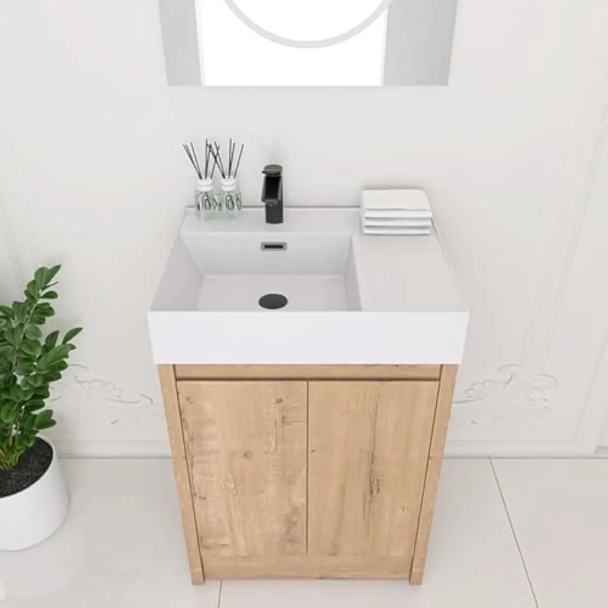 Freestanding Bathroom Vanity Cabinet With Resin Sink And Adjustable Shelves