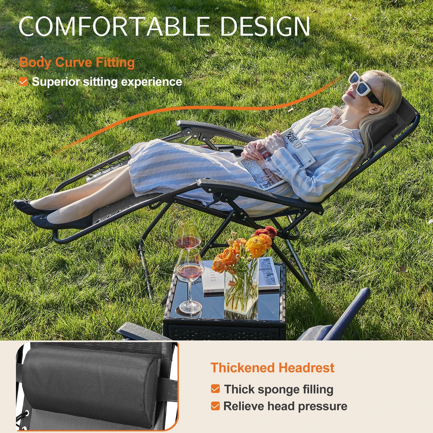 JHK Zero Gravity Portable Recliner With Cup Holders