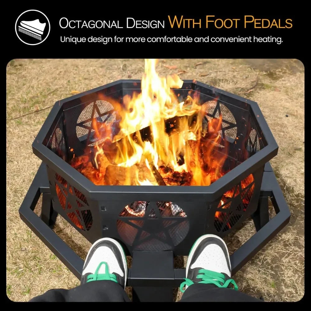 Octagonal Wood Burning Fire Pit For Patio And Outdoor Gatherings