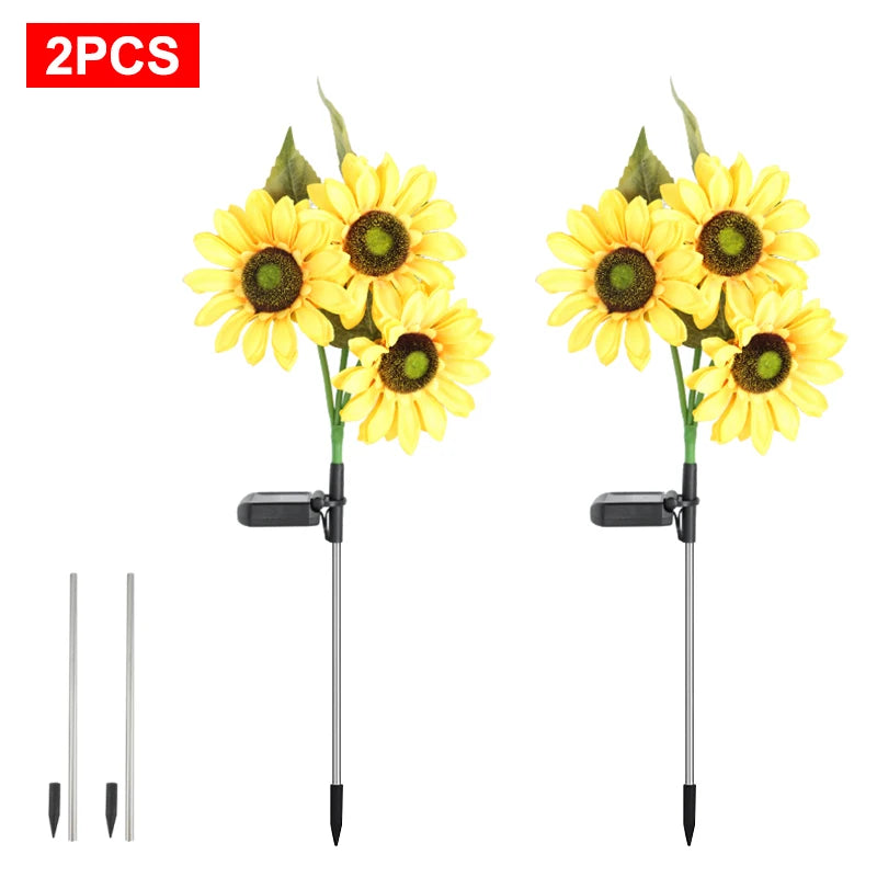 FAMCDC Solar Powered Sunflower Garden Light 3 Head Waterproof Outdoor