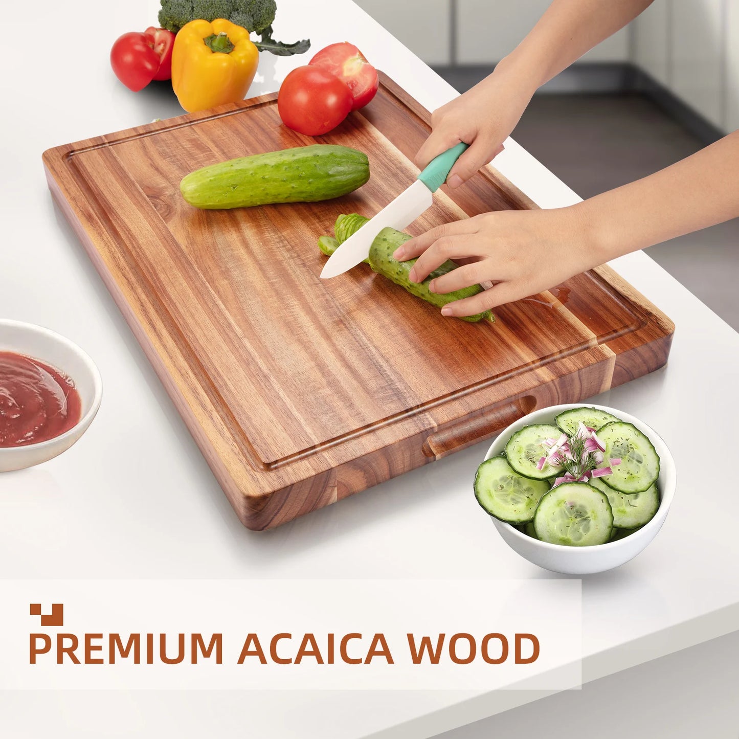 Acacia Wood Cutting Board Reversible Butcher Block Charcuterie Board