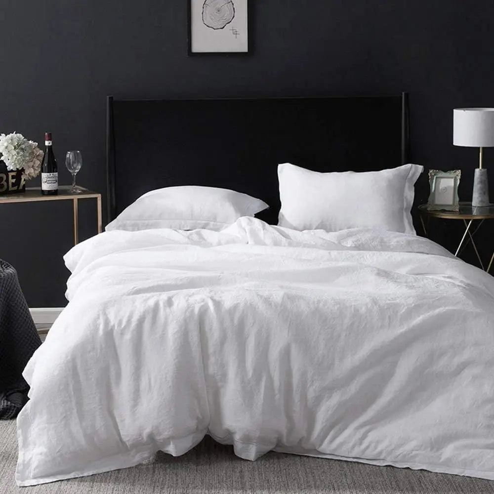Simple&Opulence Linen Bedding Set With Embroidered Border And Duvet Cover