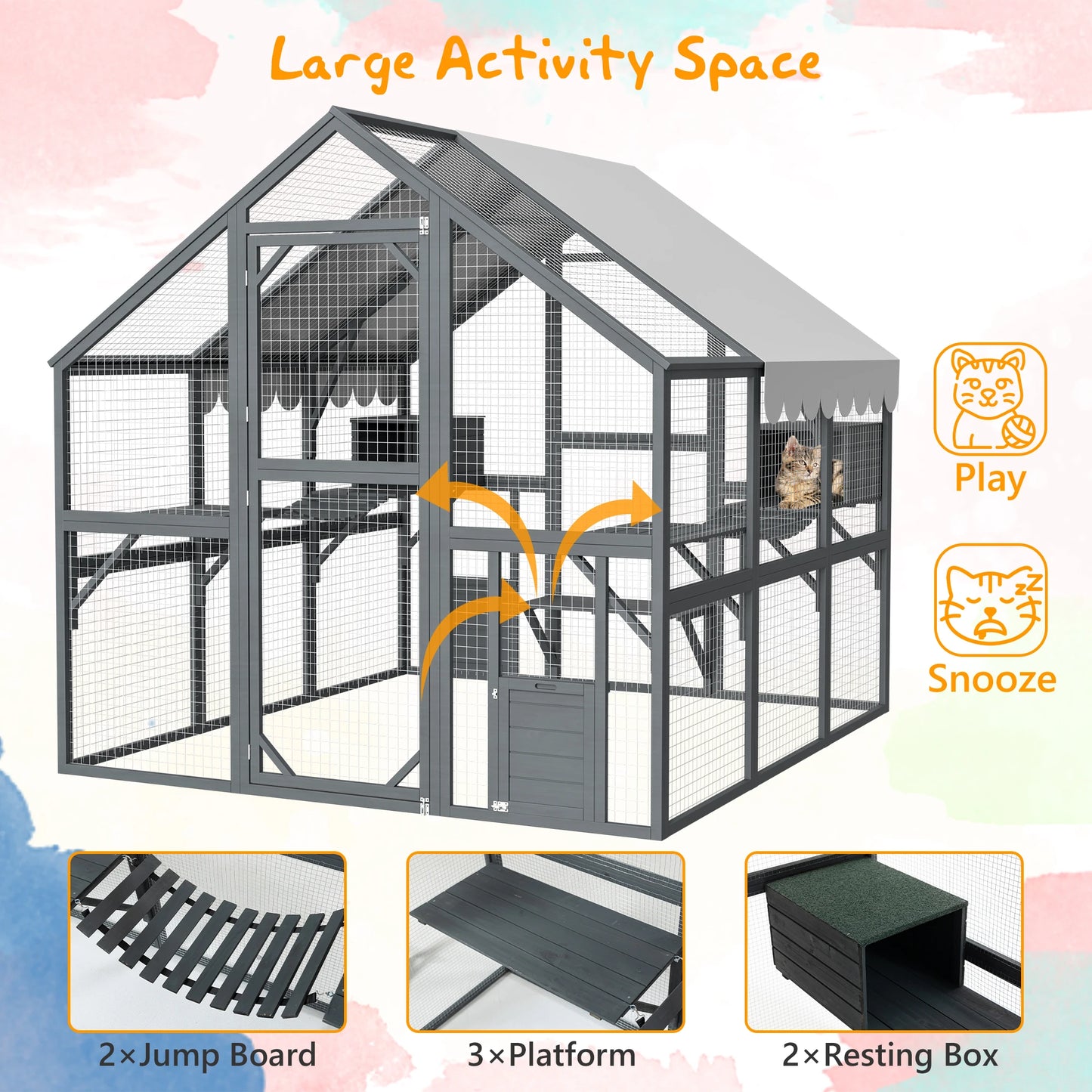 Outdoor Wooden Cat House With Walk In Cat Enclosure Doors Roof