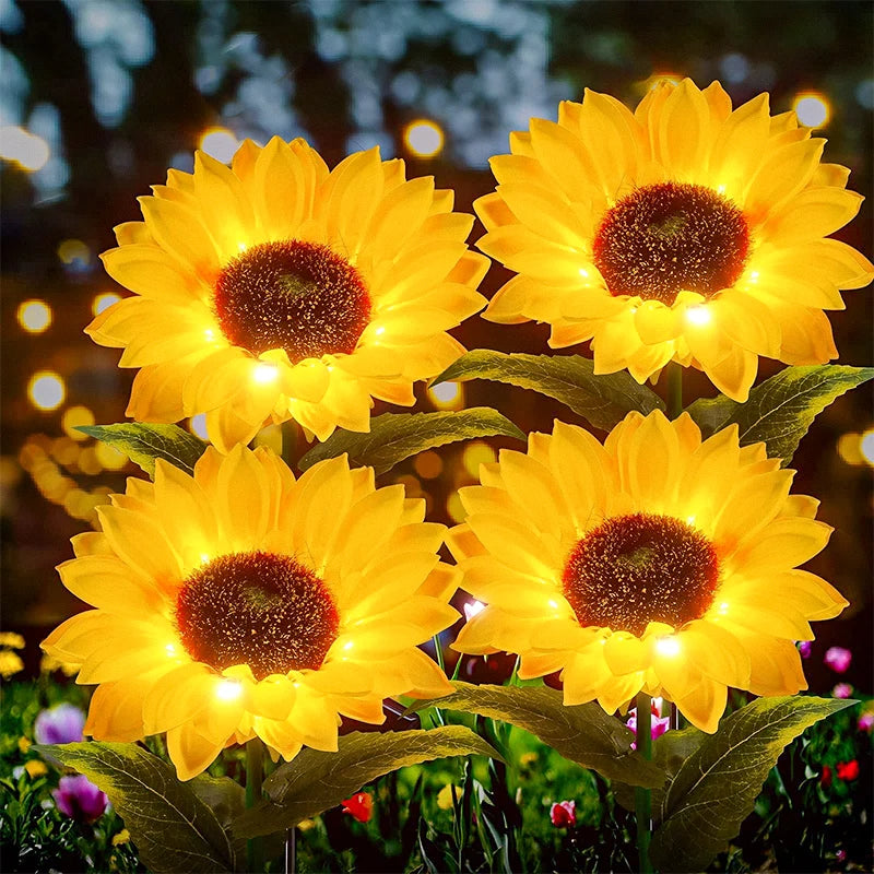FAMCDC Solar Powered Sunflower Garden Light 3 Head Waterproof Outdoor