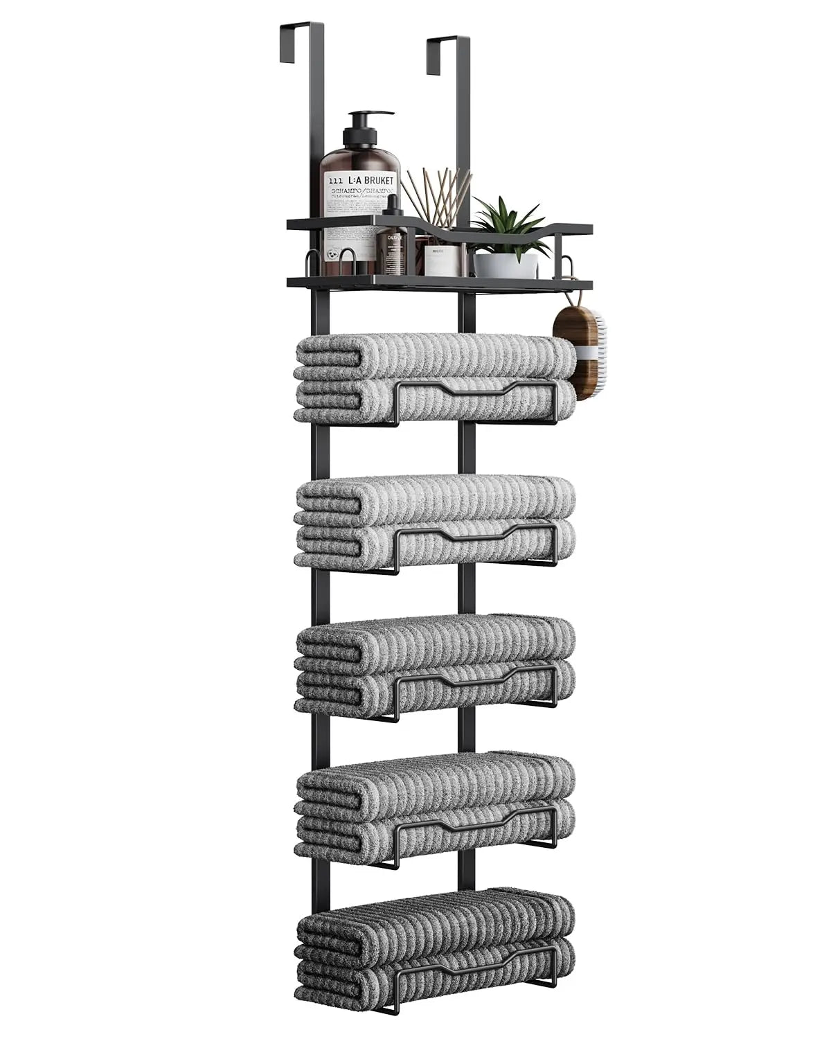 XIUWO 6-Tier No Drill Over The Door Hanging Towel Rack