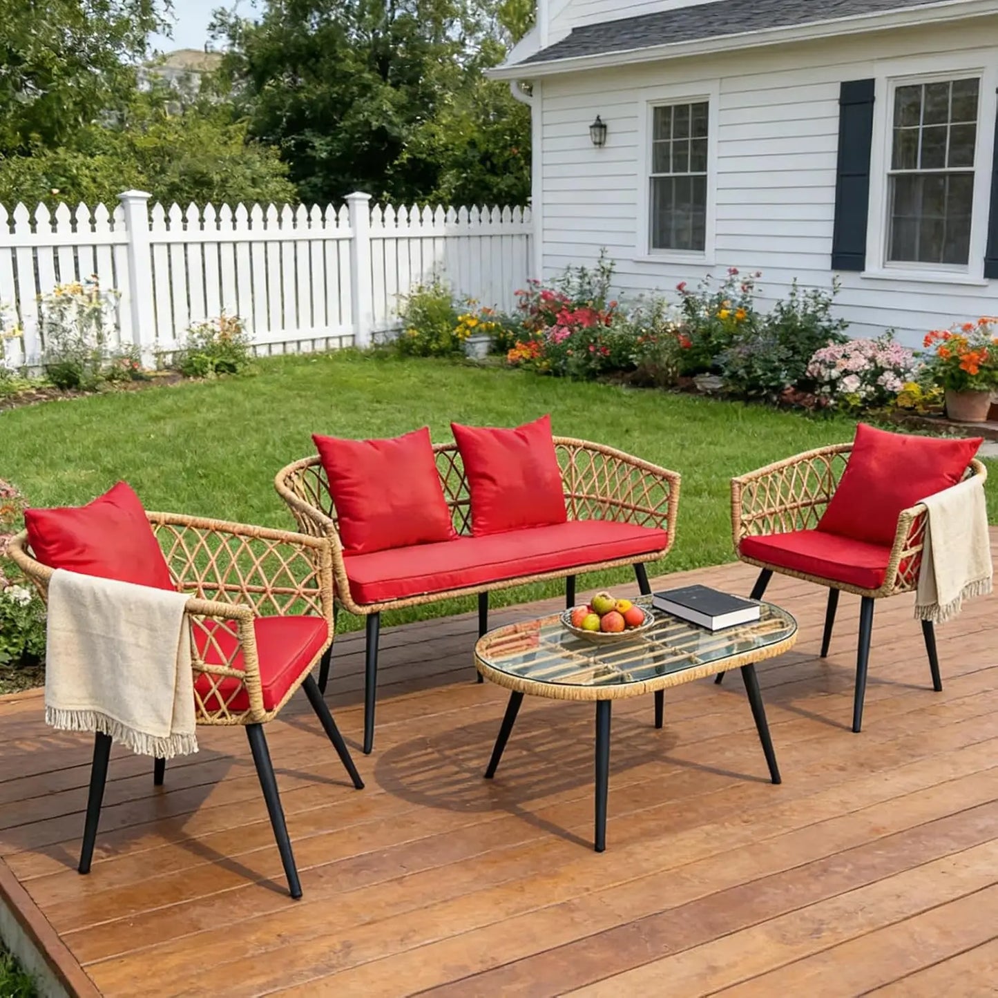 XIAOLANG Outdoor Patio Furniture Set With Wicker Sofa And Chairs