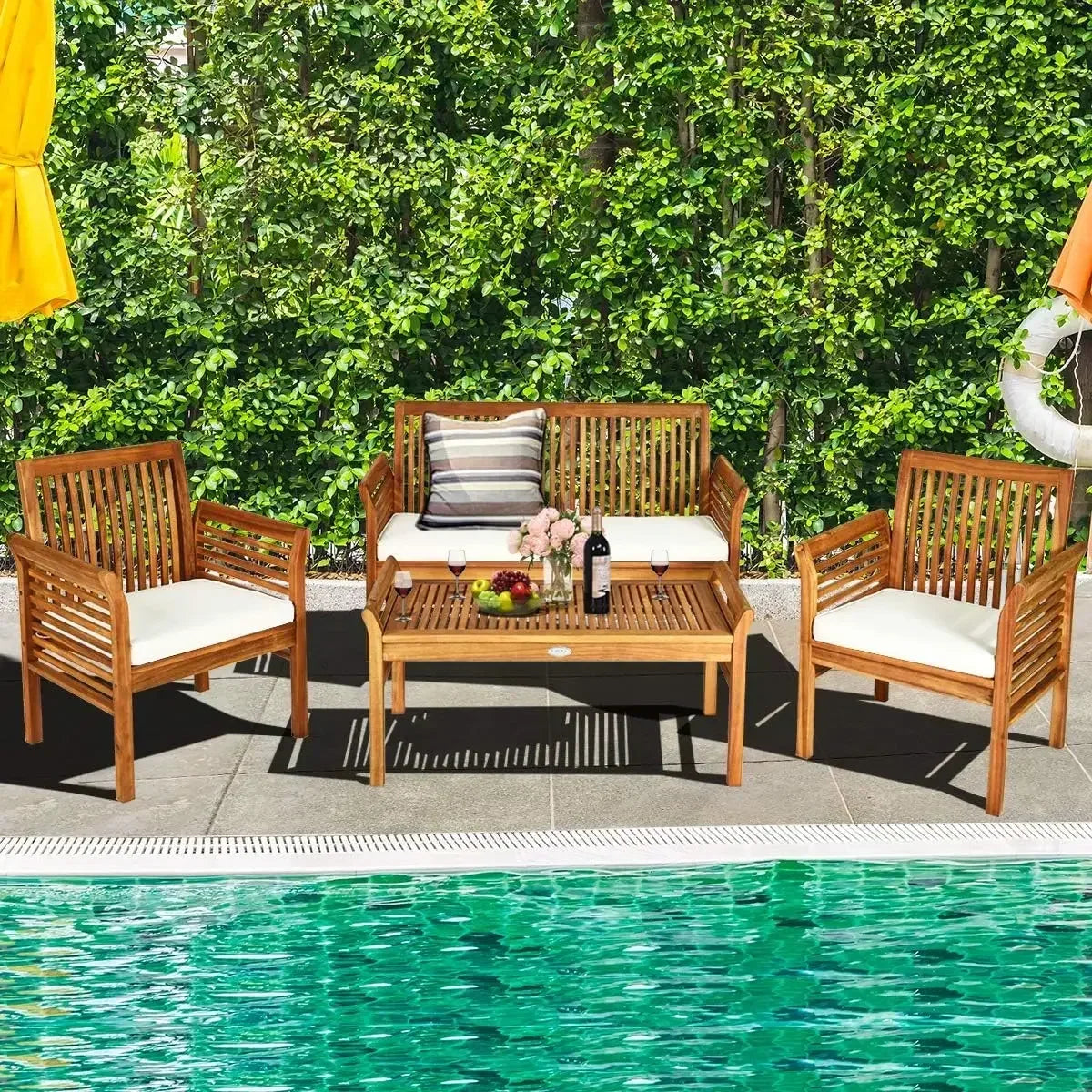 Acacia Wood Sofa Set With Water Resistant Cushions