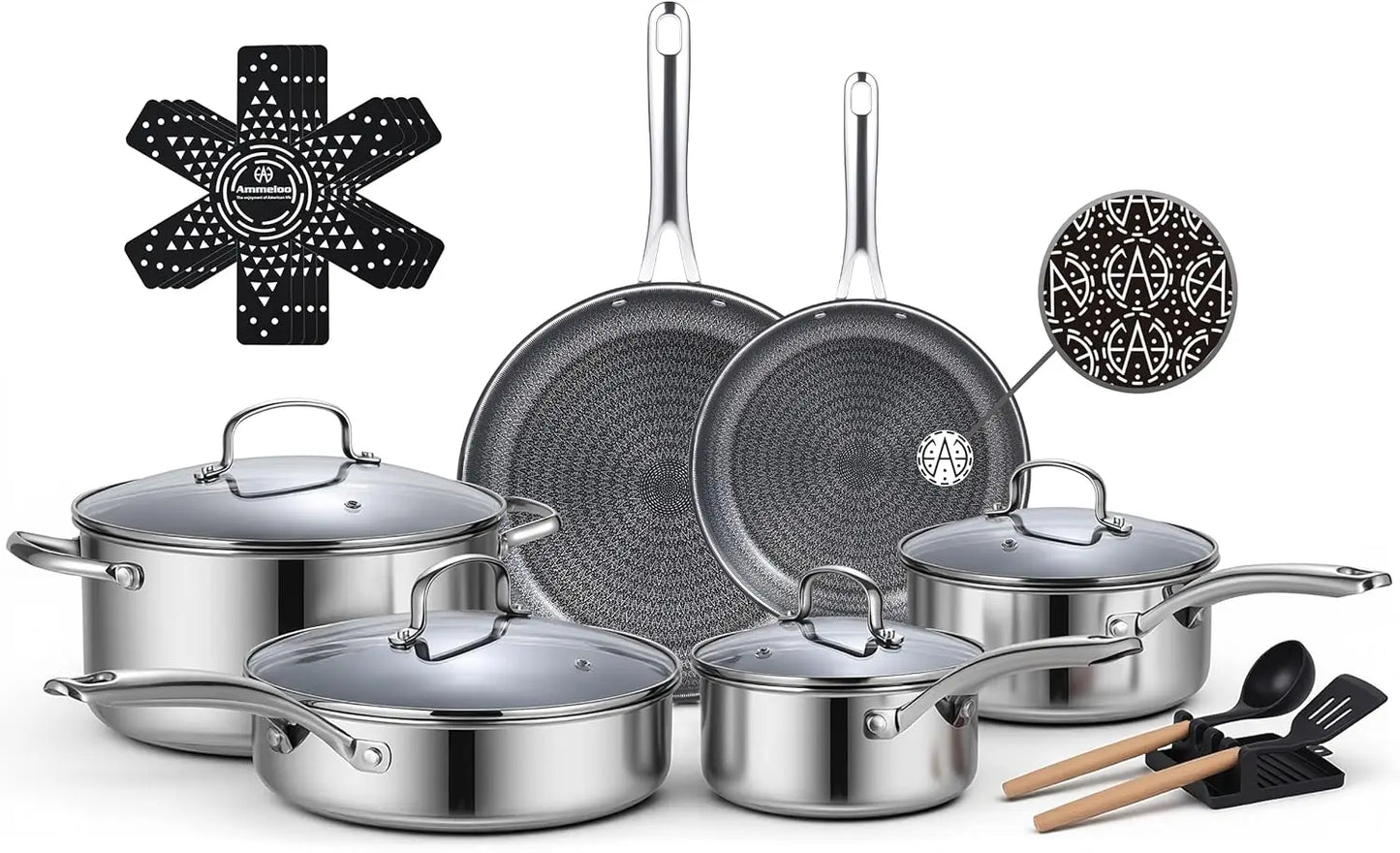 Nonstick Stainless Steel Cookware Set Hybrid Ceramic Coating Induction Ready