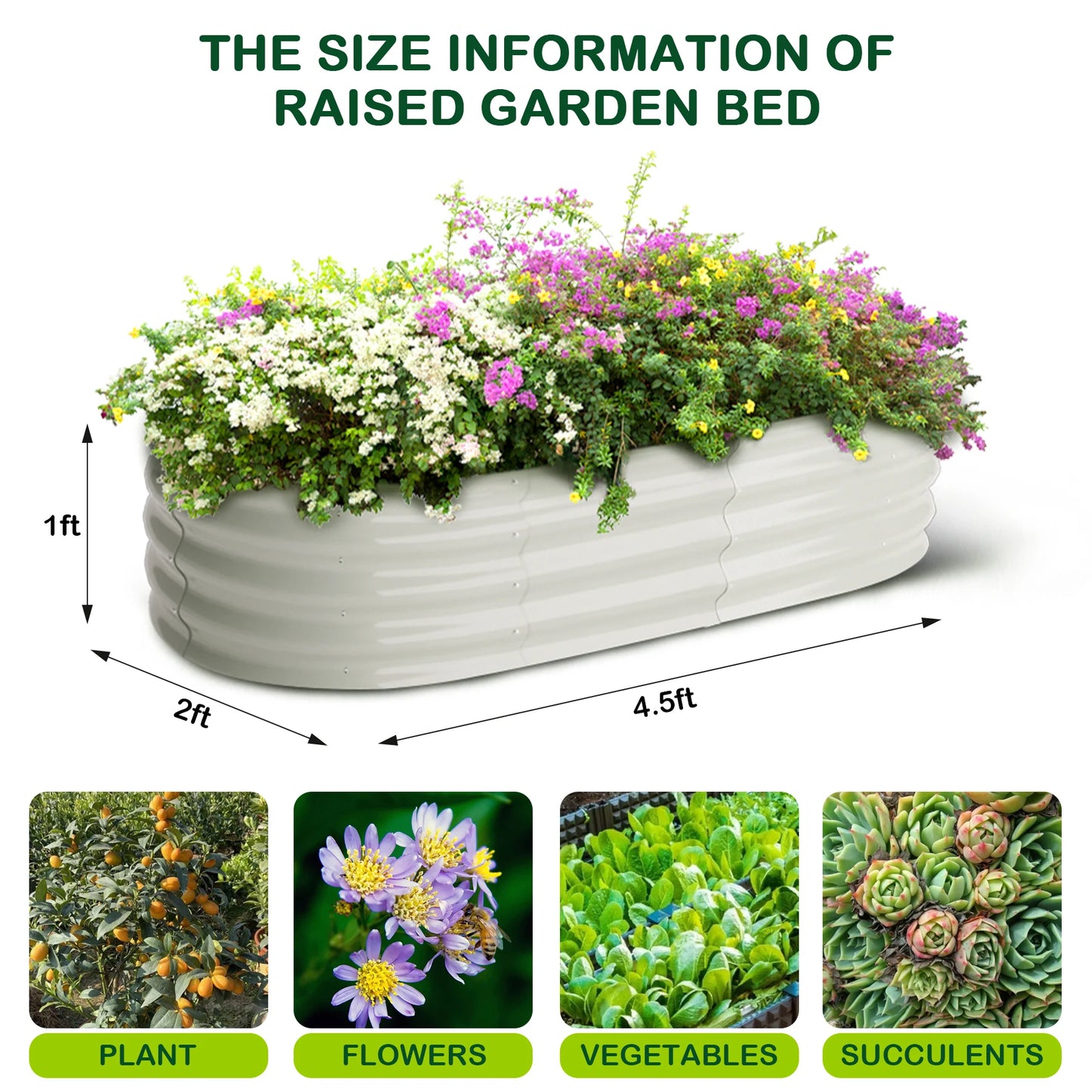 HiMISS Oval Galvanized Raised Garden Bed Set Outdoor Planters