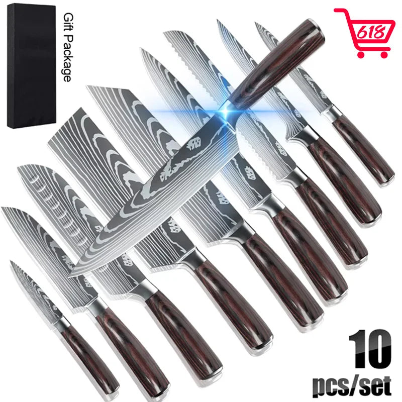 MDHAND Stainless Steel Chef Knife Set With Damascus Pattern