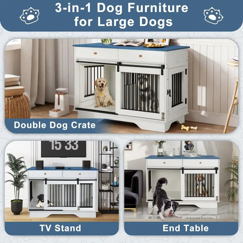 Dog Crate Furniture Farmhouse Style Kennel With Storage Drawers