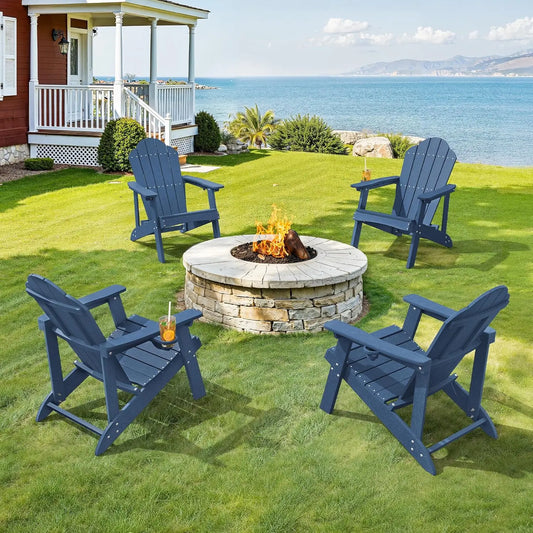 Adirondack Chairs Set of 4 Weather Resistant Outdoor Cup Holder