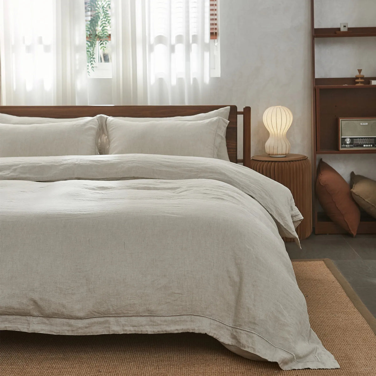 Simple&Opulence Linen Bedding Set With Embroidered Border And Duvet Cover
