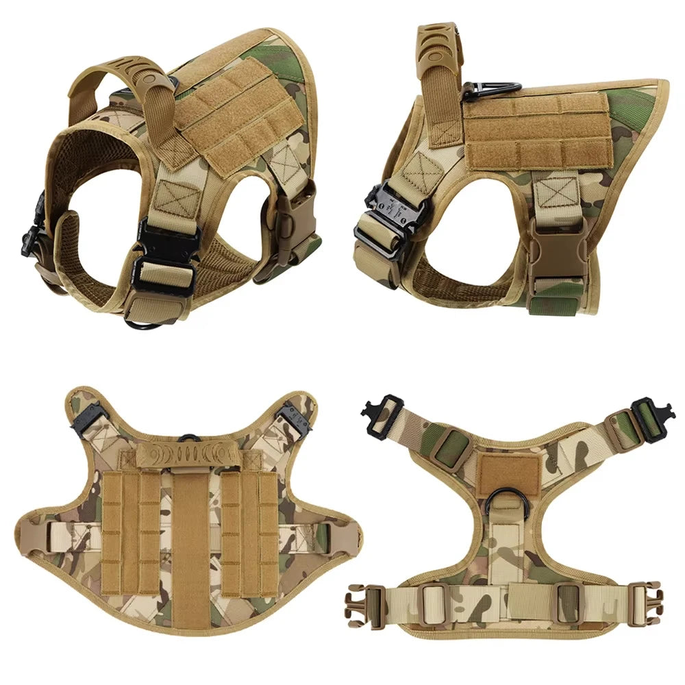 Military Large Dog Harness Set With Patches And Leash Accessories