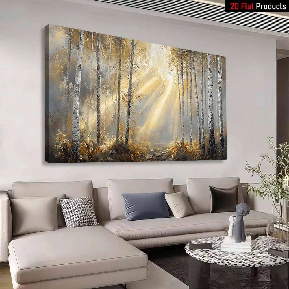XMSJ Autumn Forest Sunlight Impressionist Canvas Wall Art Poster