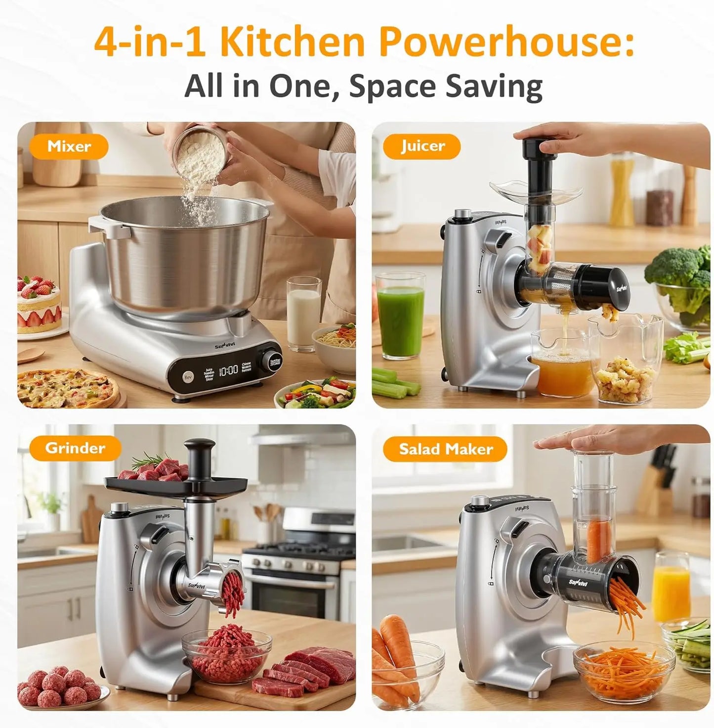 4-In-1 Multifunction Stand Mixer For Dough Juicing And Meat Grinding