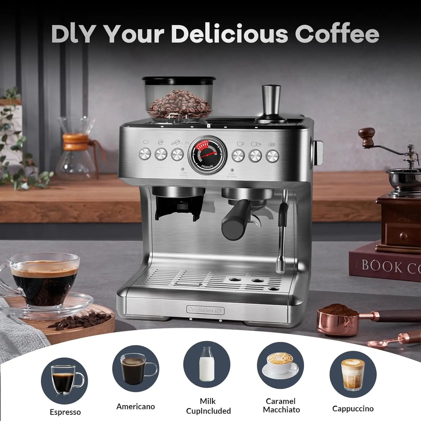 Acekool Espresso Maker With Milk Frother 20 Bar Pressure