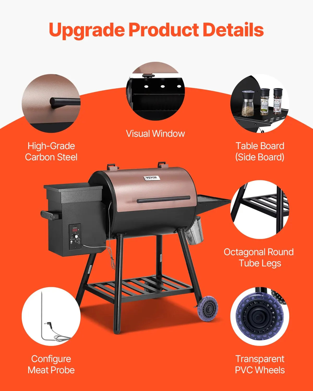 Wood Pellet Grill Smoker Outdoor BBQ Durable Carbon Steel