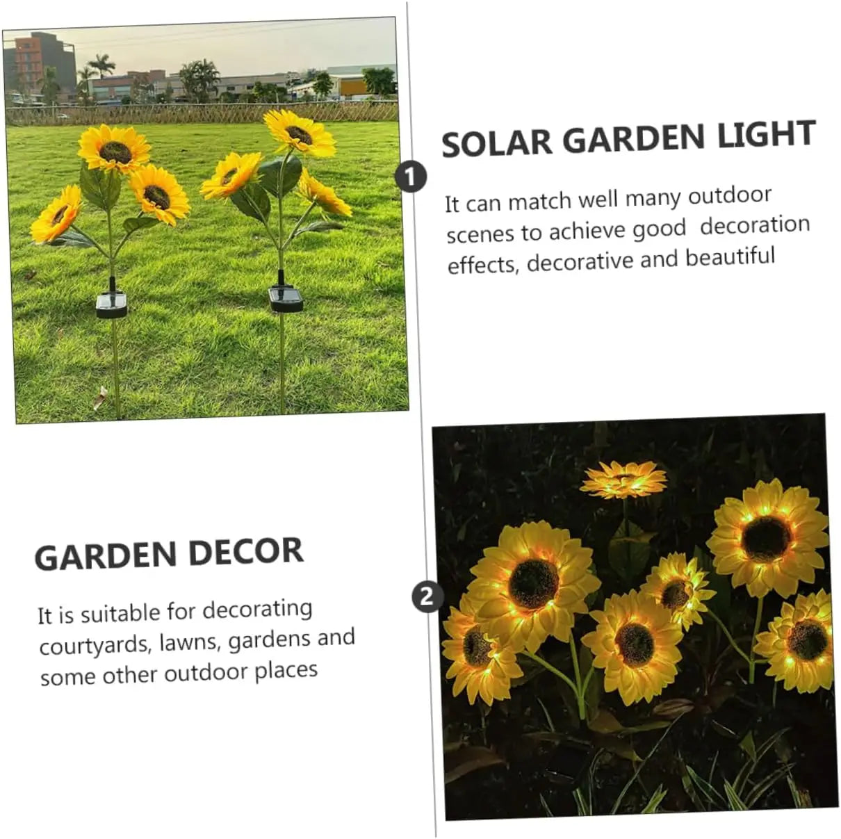 Solar Sunflower Garden Stake Lights 3-Head Waterproof Outdoor LED