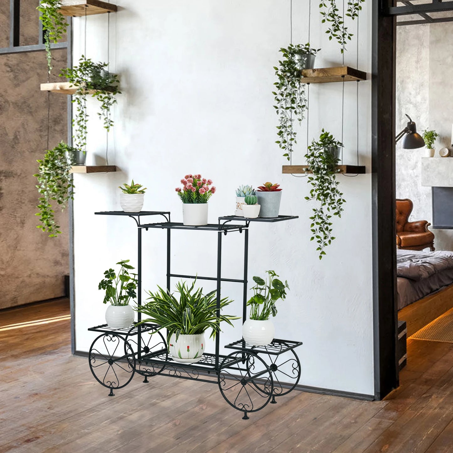 Wisfor Six Tier Metal Garden Cart Plant Pot Display Rack