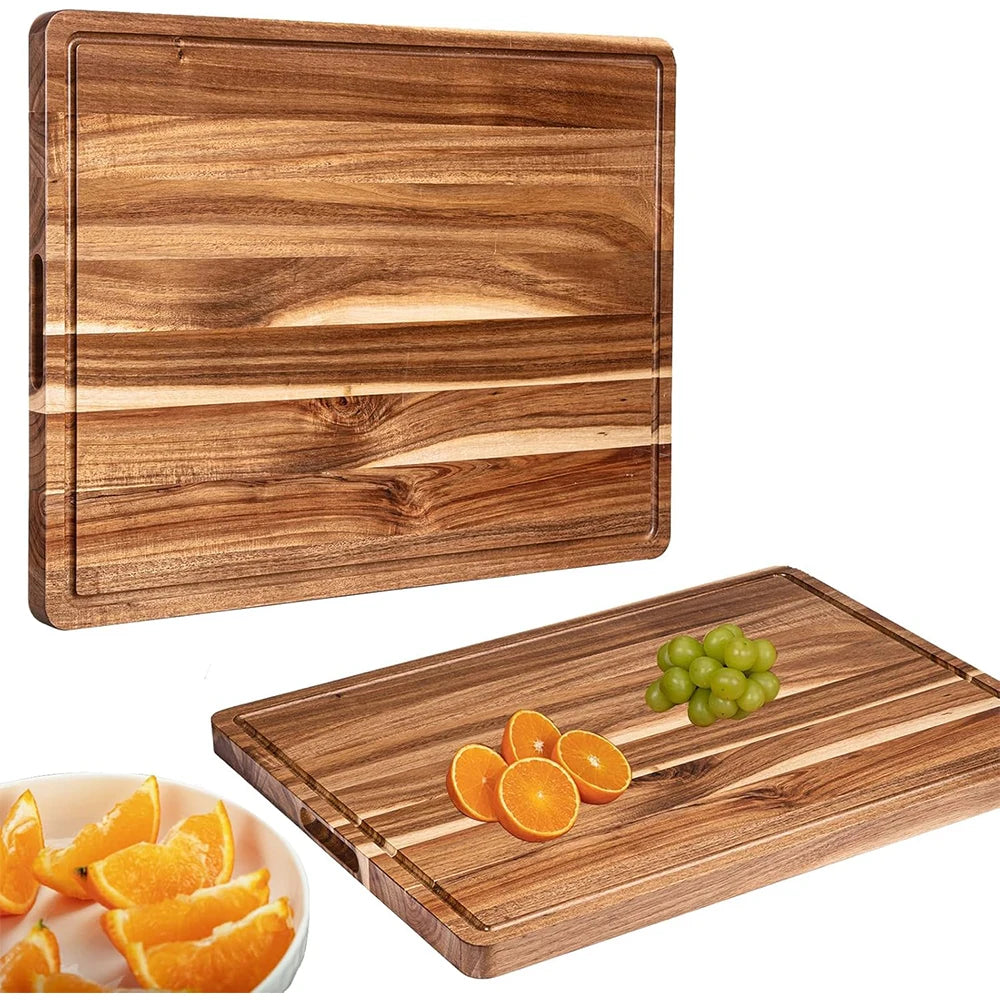 TWISTER.CK Wood Cutting Board With Juice Groove And Reversible Handle