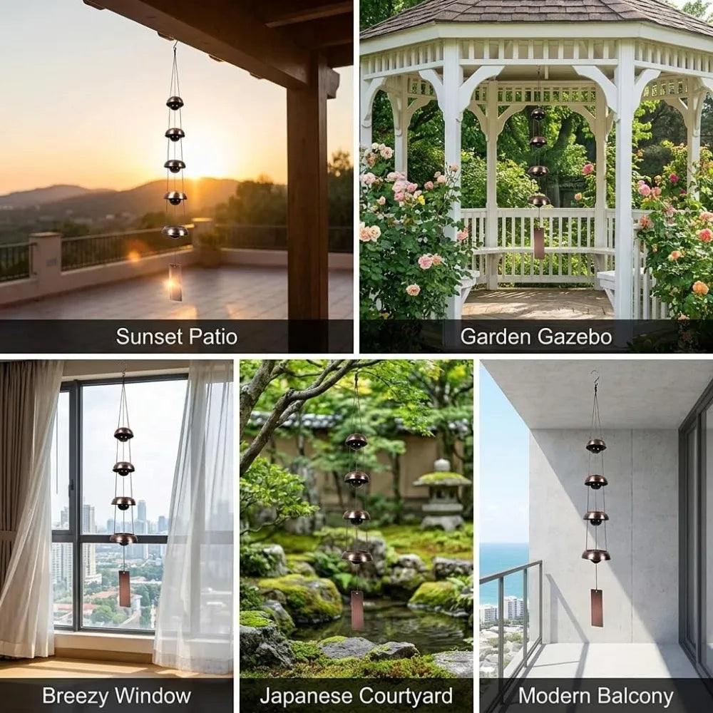 Copper Wind Chime With Deep Temple Bell Tones For Outdoor Decor