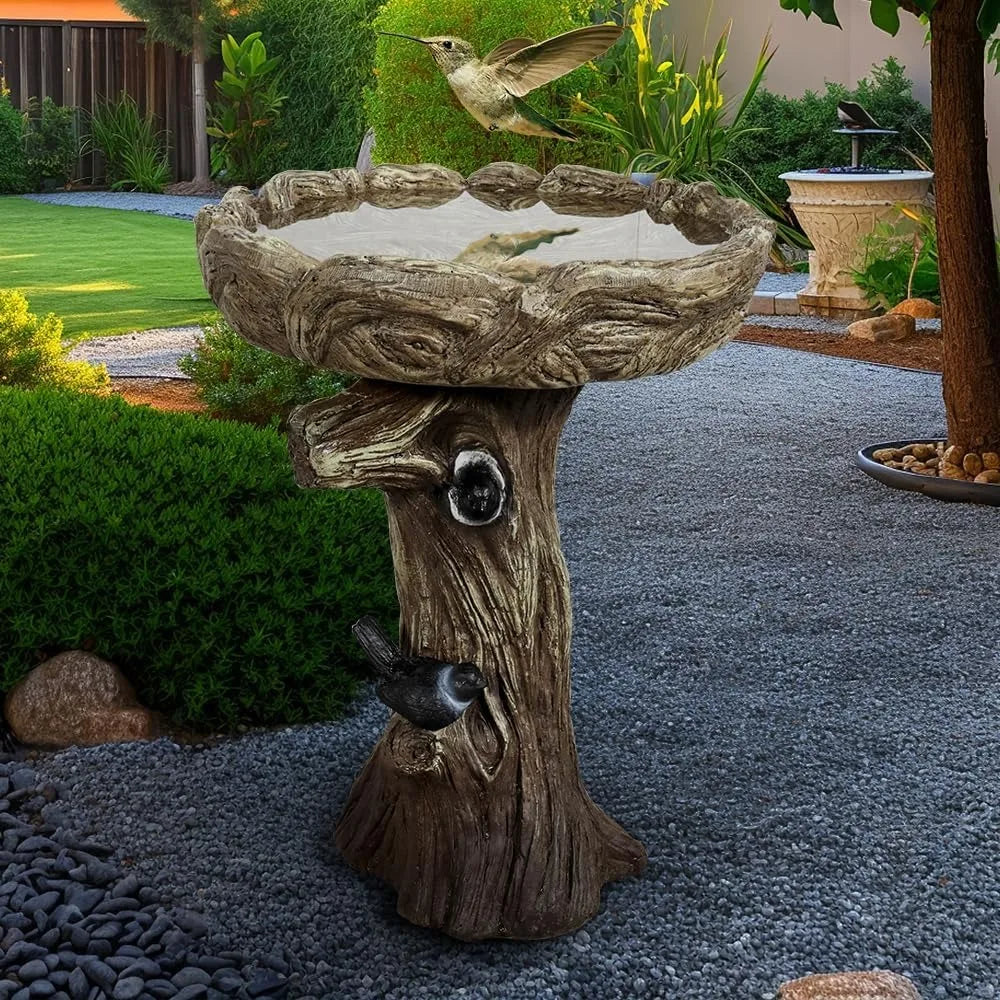 Fibre Reinforced Concrete Bird Baths With Woodland Tree Trunk Design