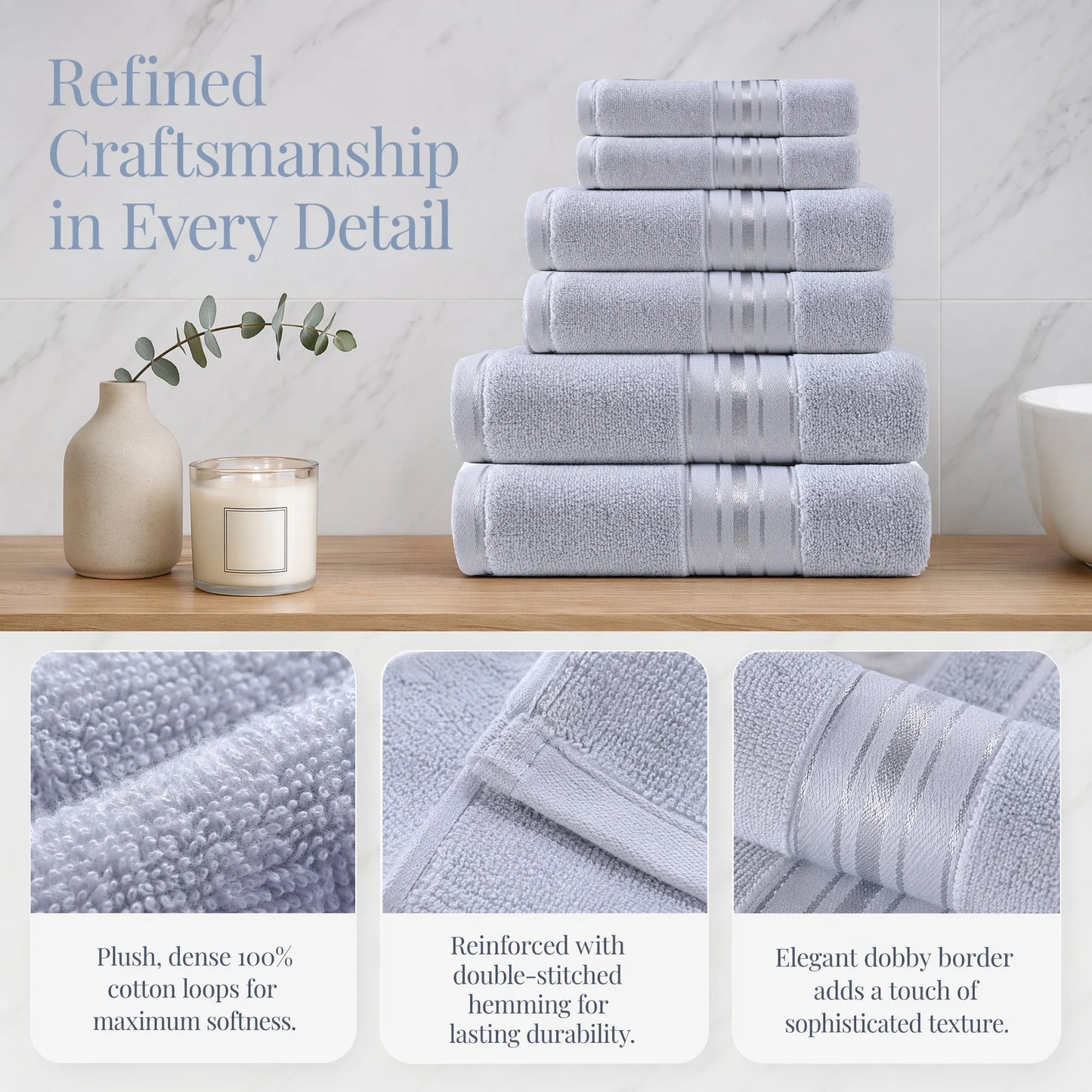 Luxury 6 Piece Turkish Towel Set 600 GSM 100% Cotton Bath Towels