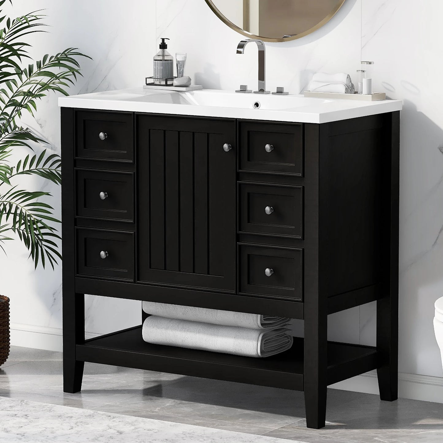 Sh.Kl Free Standing Bathroom Vanity With Sink And 3 Drawers