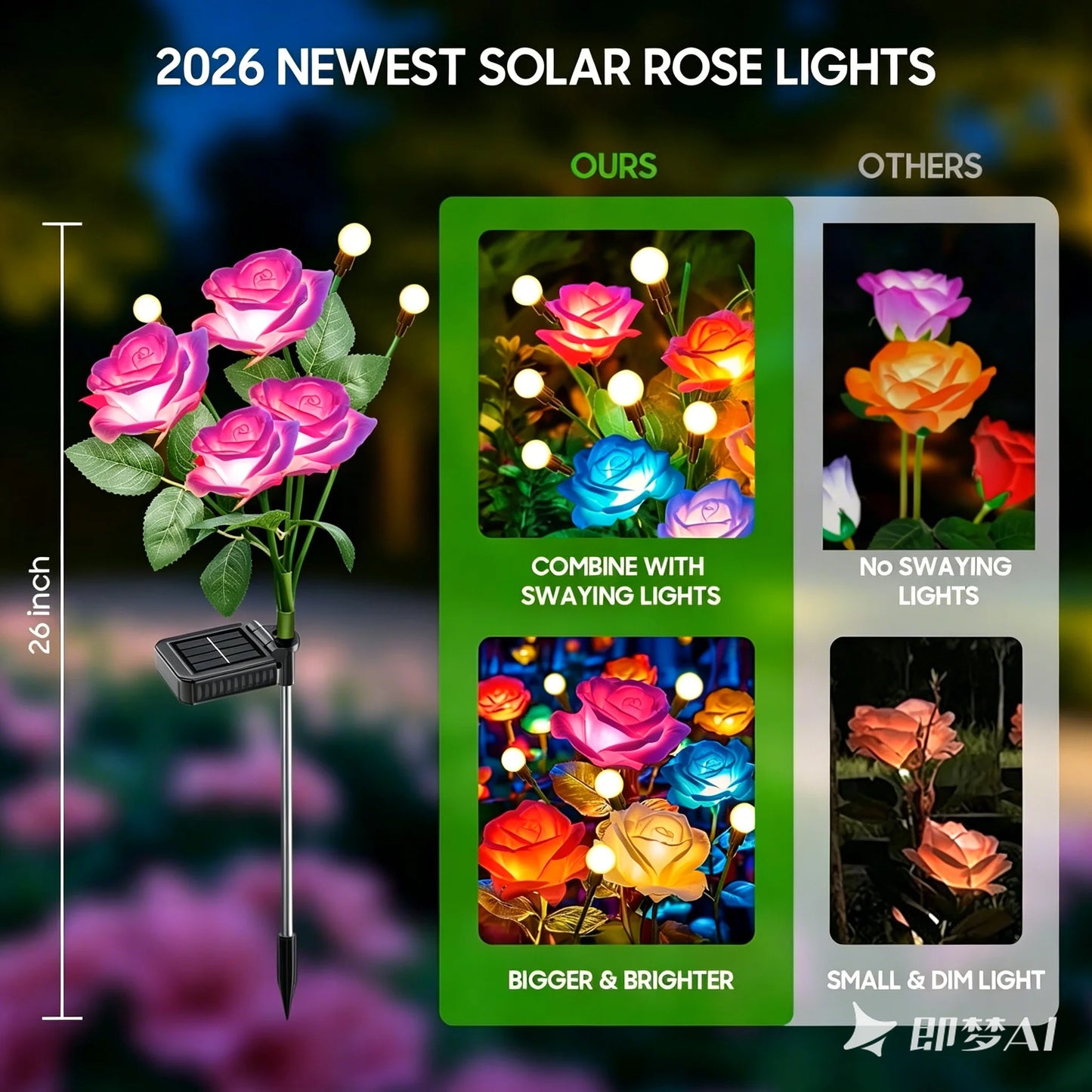Outdoor Solar Rose Lights 4-Pack Waterproof Garden Decor