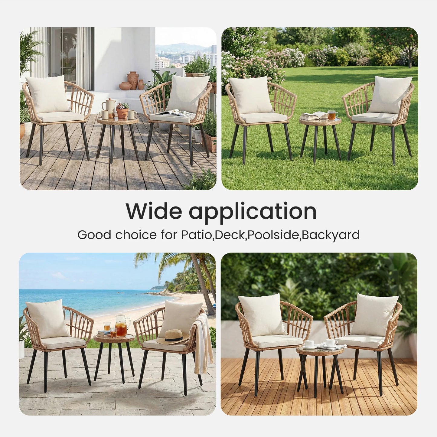 JHK Wicker Outdoor Patio Set With Cushions And Glass Table