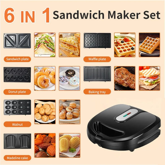 KAGOR 6 In 1 Waffle Sandwich Maker Removable Plates