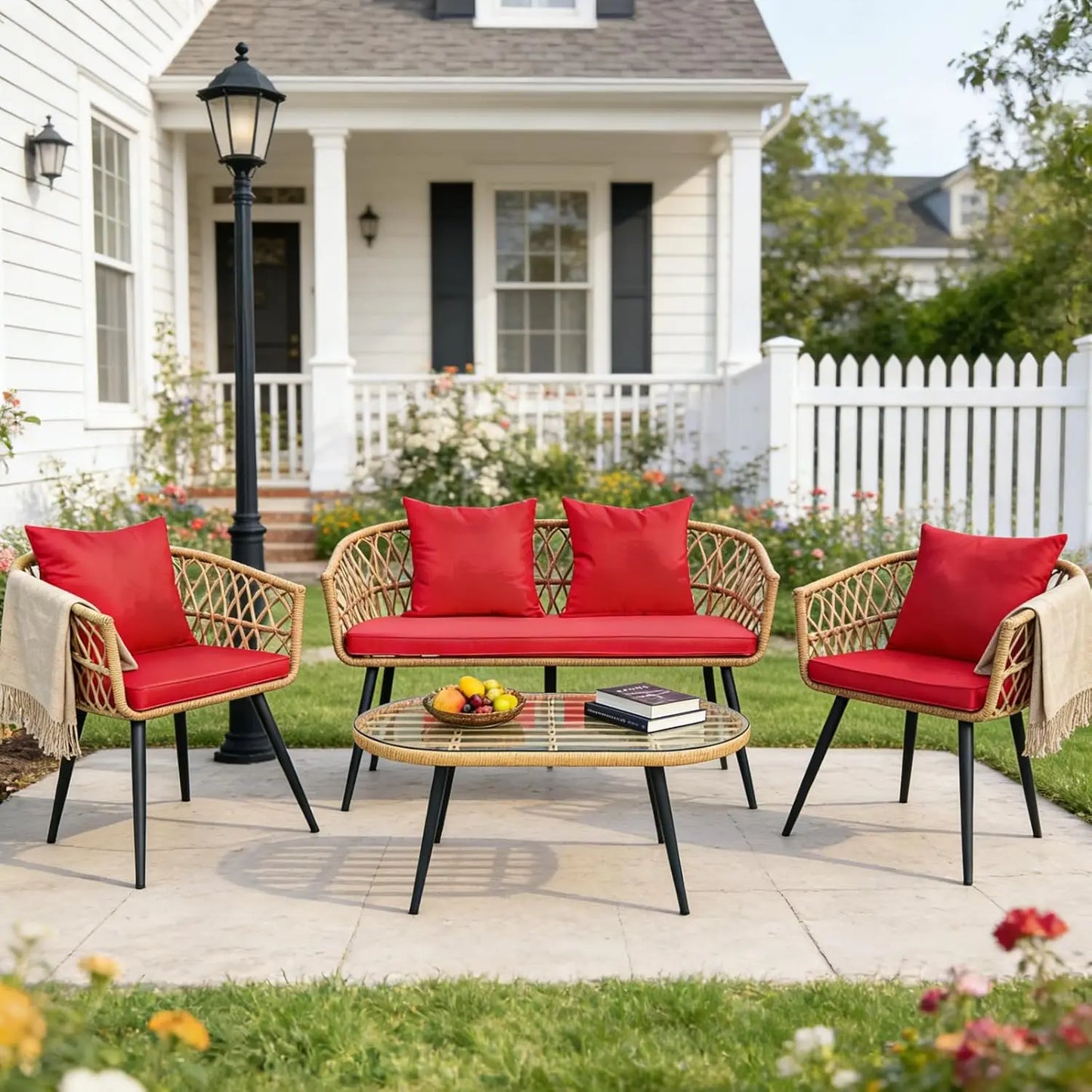 XIAOLANG Outdoor Patio Furniture Set With Wicker Sofa And Chairs