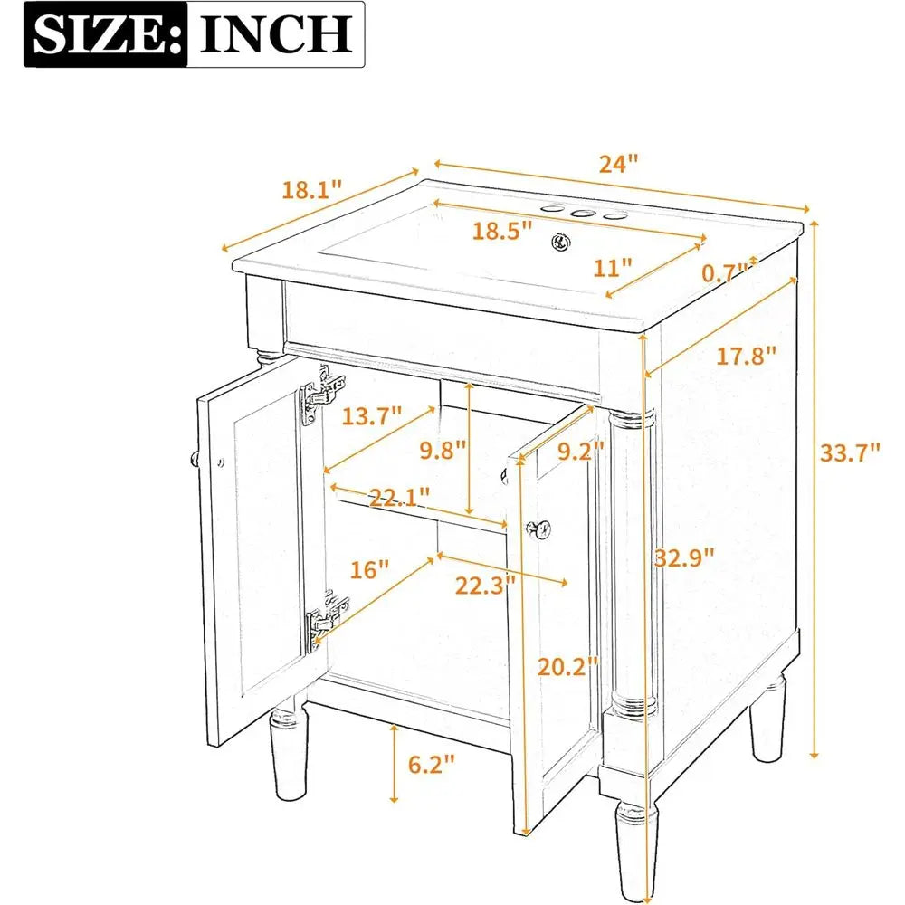 Solid Wood Bathroom Vanity With Undermount Sink And 2-Door Cabinet