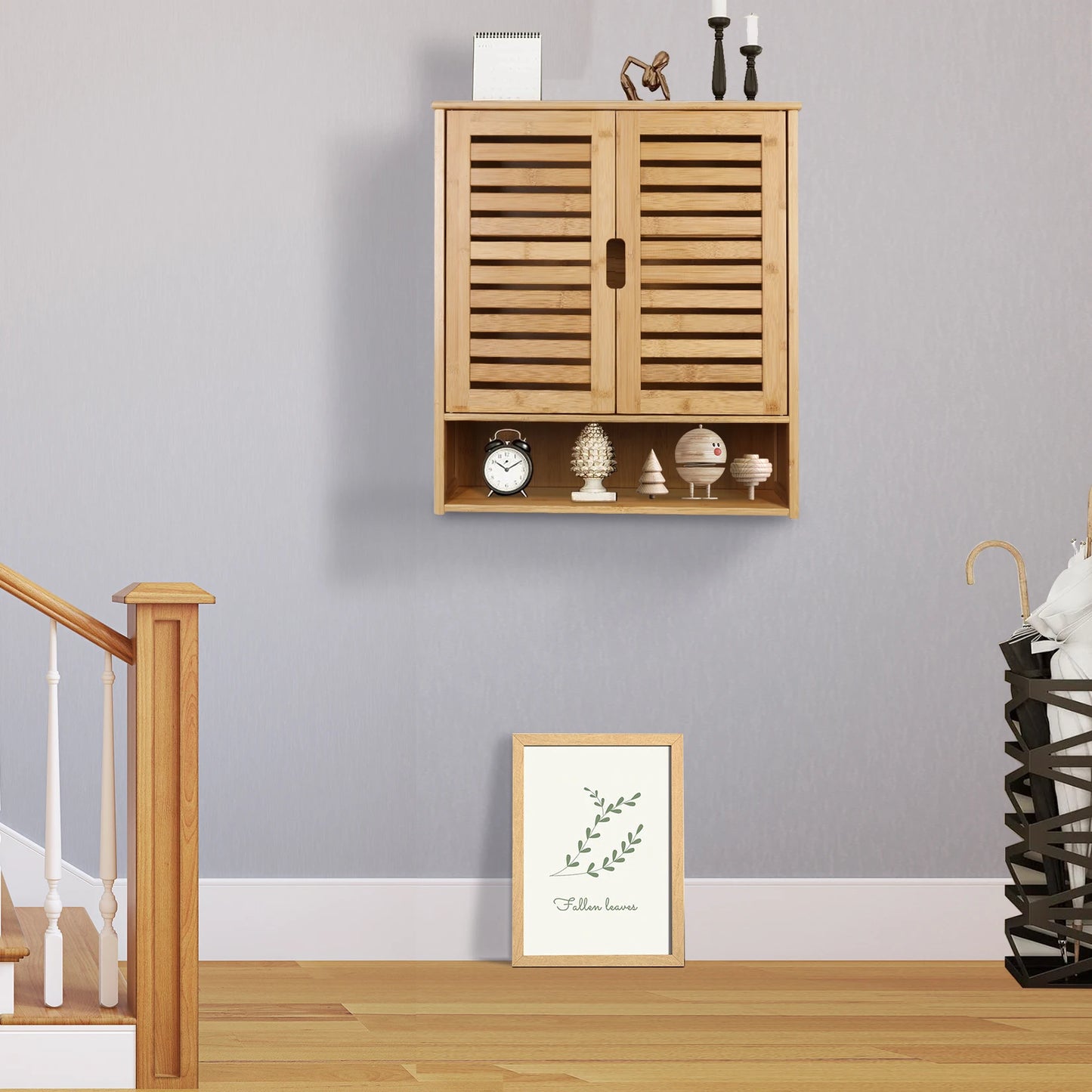 Bamboo Wall Mounted Cabinet With Adjustable Shelves Double Door Medicine Cabinet